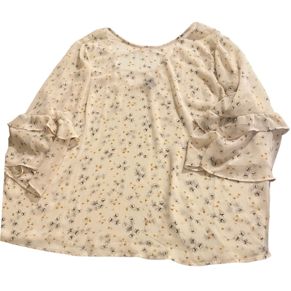 Torrid Women’s Ivory Floral Print Chiffon Sheer Ruffled Sleeve Blouse, Size 4XL